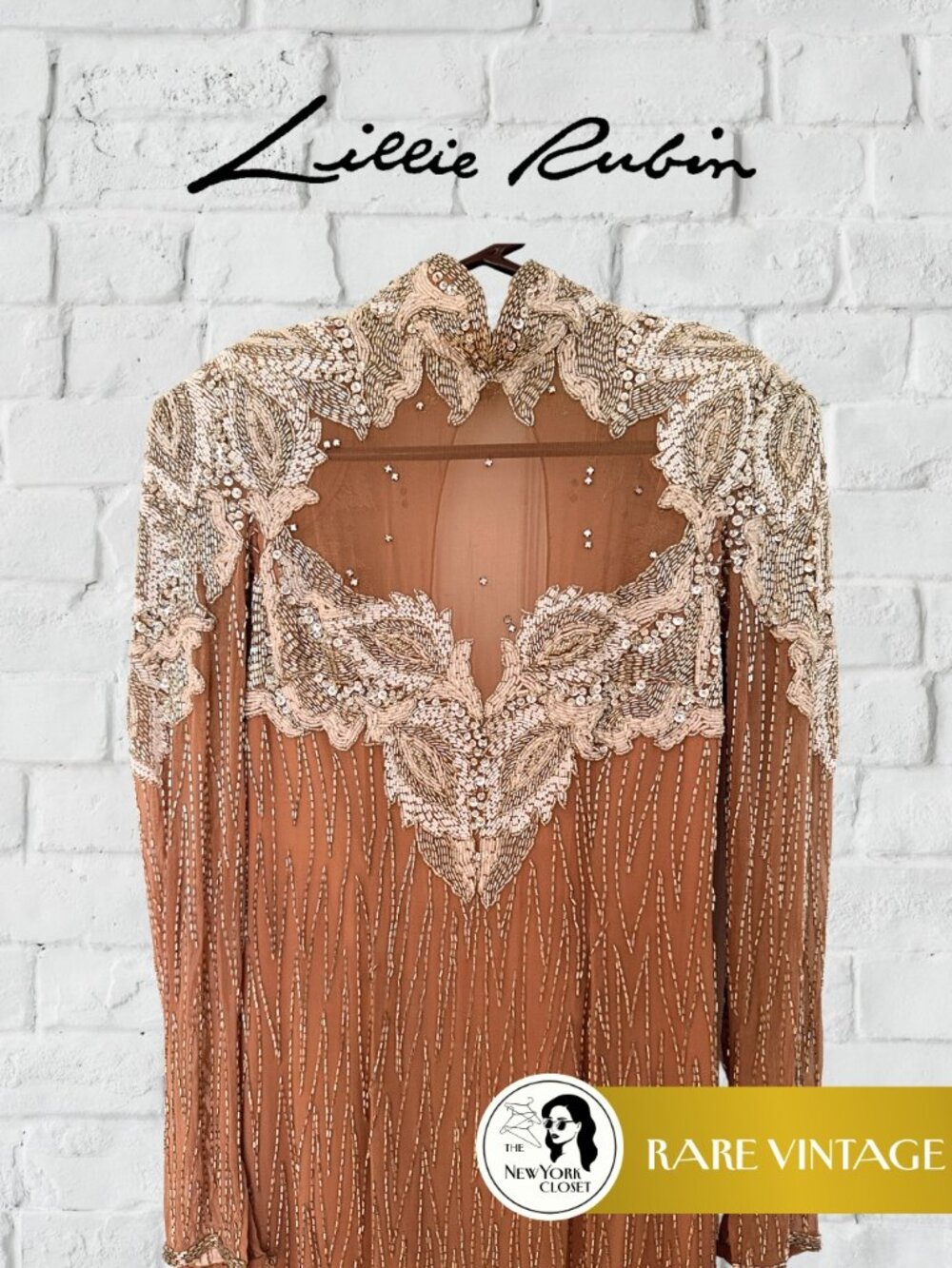 Lillie Rubin RARE Vintage Hand-Beaded Silk Gown - Size 8 - Old Hollywood Glamour